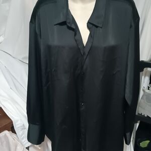 Black Satin Button-Up Shirt